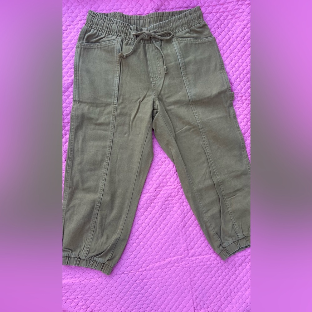 NWOT Brown capri pants. Elastic around the waistband and around the ankle.